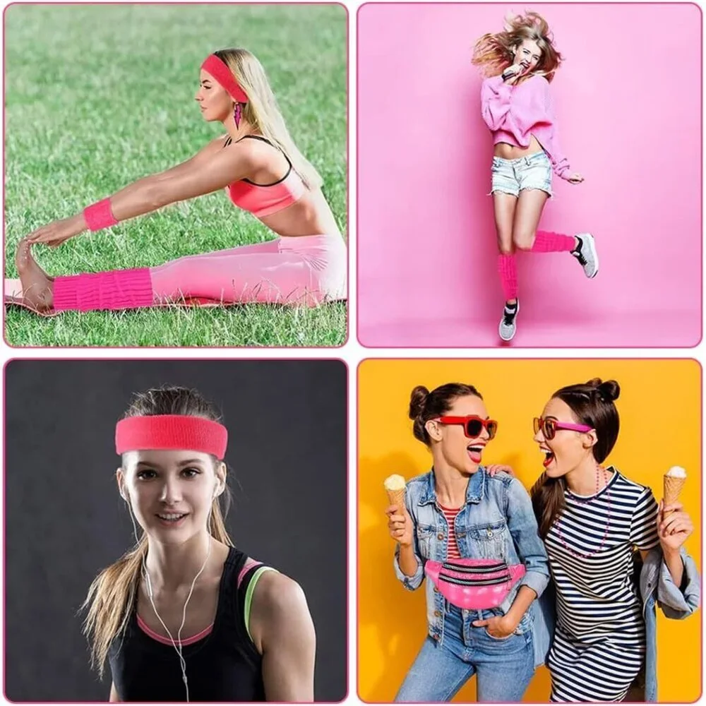 Neon 80s Workout Accessories Set Women's Party Costume Bright Color